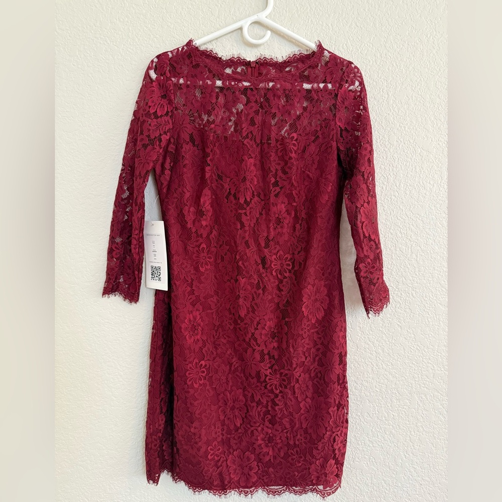 Weddington Way Burgundy Lace Long Sleeve Dress